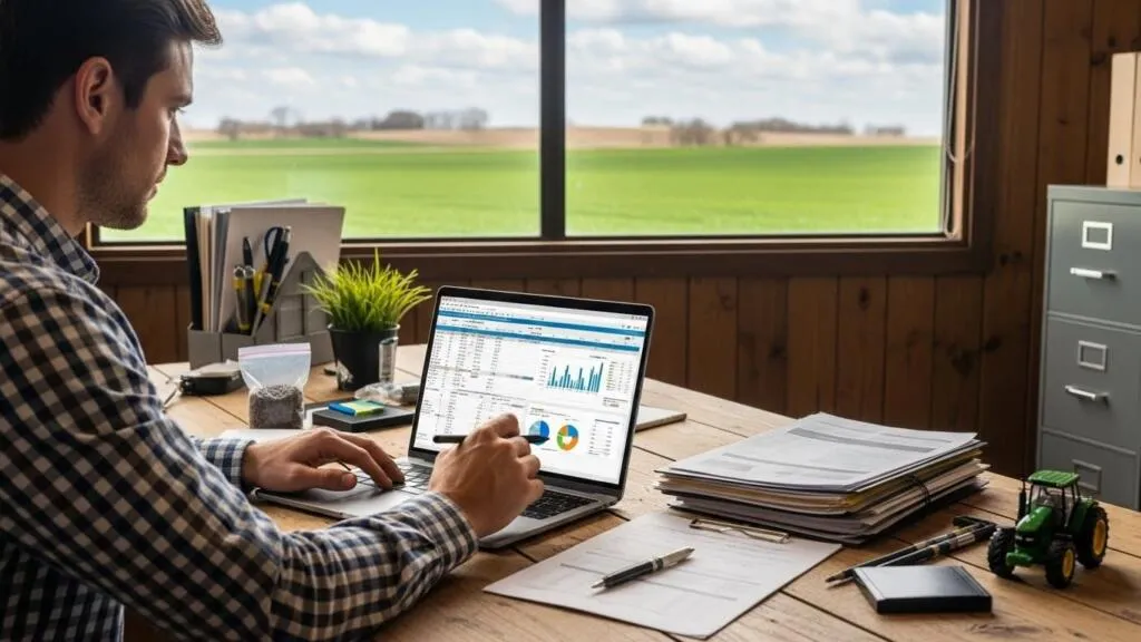 Gestor do agronegócio usando tecnologia de automação para gerenciar a operação do dia a dia