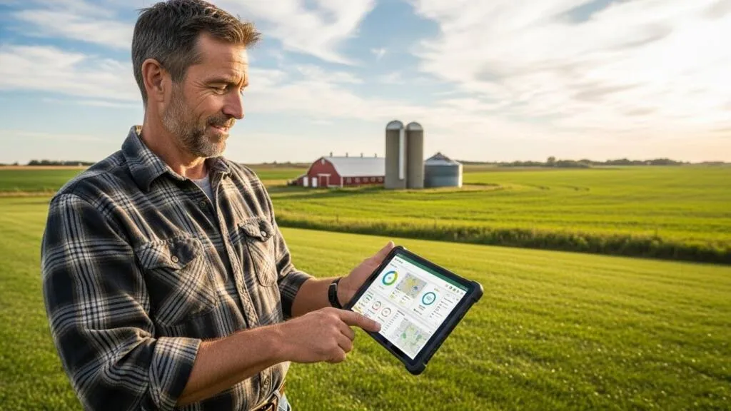 Automação nas operações do agronegócio com um software de gestão agrícola num tablet