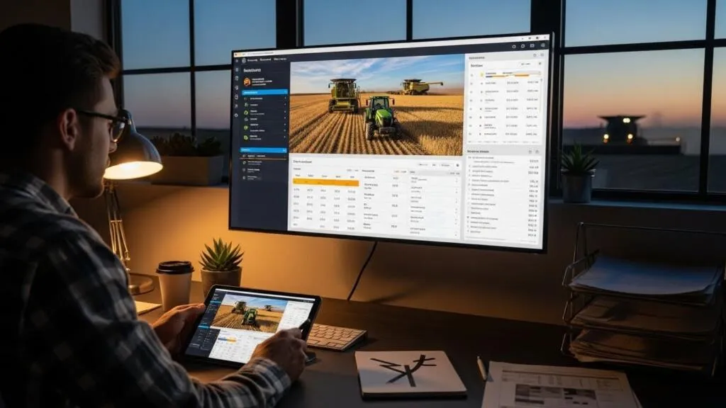 Gestor rural usando um software de automação da operação rural para revisar as tarefas do dia
